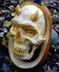 Devil carved from pumpkin