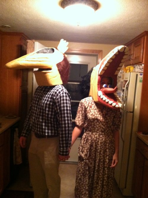 Couple Celebrates Halloween in Funny Long-Face Costume