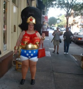 Fat lady in Wonder-woman Costume